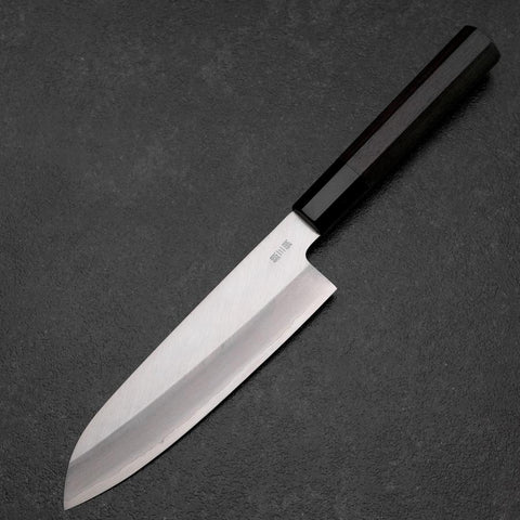 Santoku Silver Steel #3 Poli Manche en Buffle et Ébène 165mm-[Musashi]-[Couteaux de cuisine japonais]