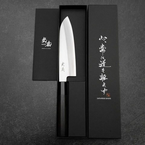 Santoku Silver Steel #3 Poli Manche en Buffle et Ébène 165mm-[Musashi]-[Couteaux de cuisine japonais]