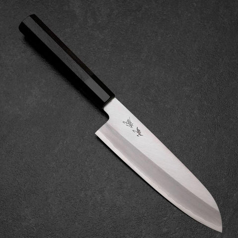 Santoku Silver Steel #3 Poli Manche en Buffle et Ébène 165mm-[Musashi]-[Couteaux de cuisine japonais]