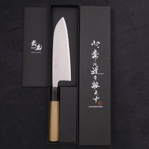 Santoku Silver Steel #3 Poli Manche en Buffle et Magnolia 165mm-[Musashi]-[Couteaux de cuisine japonais]