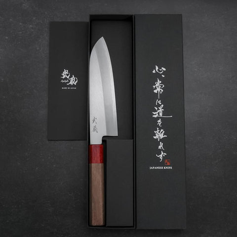 Santoku Silver Steel #3 Poli Manche en Noyer 165mm-[Musashi]-[Couteaux de cuisine japonais]