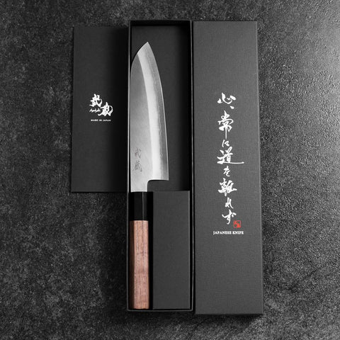 Santoku Silver Steel #3 Polished Buffalo Walnut Handle 170mm (6.7”)-[Musashi]-[Couteaux de cuisine japonais]