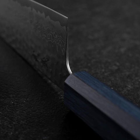 Santoku Silver Steel #3 Tsuchime Damas Manche Urushi Bleu Sombre 170mm-[Musashi]-[Couteaux de cuisine japonais]