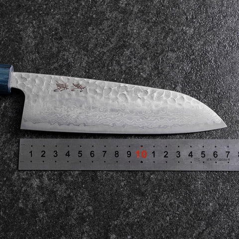 Santoku Silver Steel #3 Tsuchime Damas Manche Urushi Bleu Sombre 170mm-[Musashi]-[Couteaux de cuisine japonais]