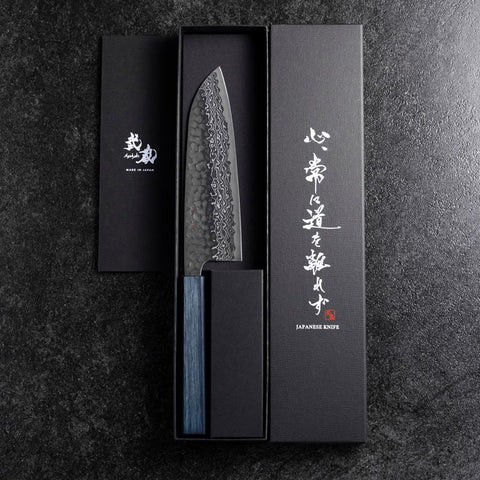 Santoku Silver Steel #3 Tsuchime Damas Manche Urushi Bleu Sombre 170mm-[Musashi]-[Couteaux de cuisine japonais]