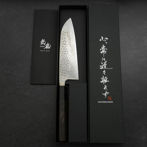 Santoku Silver Steel #3 Tsuchime Damas Manche en Buffle et Ébène 170mm-[Musashi]-[Couteaux de cuisine japonais]