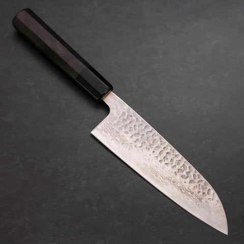Santoku Silver Steel #3 Tsuchime Damas Manche en Buffle et Ébène 170mm-[Musashi]-[Couteaux de cuisine japonais]
