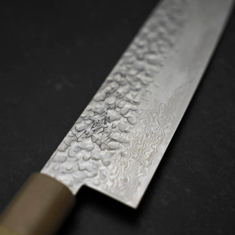 Santoku Silver Steel #3 Tsuchime Damas Manche en Buffle et Magnolia 170mm-[Musashi]-[Couteaux de cuisine japonais]