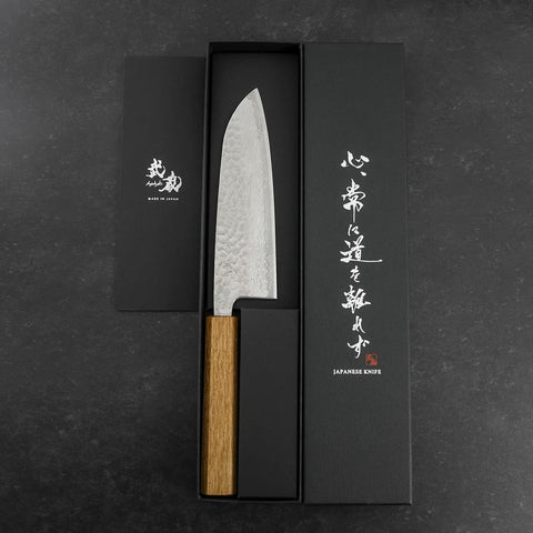 Santoku Silver Steel #3 Tsuchime Damas Manche en Chêne 165mm-[Musashi]-[Couteaux de cuisine japonais]
