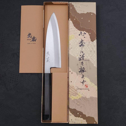 Santoku Simple-Tranchant White Steel #2 Kasumi Manche en Buffle et Ébène 180mm-[Musashi]-[Couteaux de cuisine japonais]