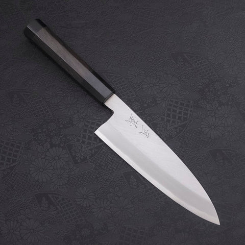 Santoku Simple-Tranchant White Steel #2 Kasumi Manche en Buffle et Ébène 180mm-[Musashi]-[Couteaux de cuisine japonais]