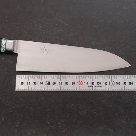 Santoku Stainless Clad Blue Steel #2 Poli Manche en Turquoise et Micarta Vert 180mm-[Musashi]-[Couteaux de cuisine japonais]