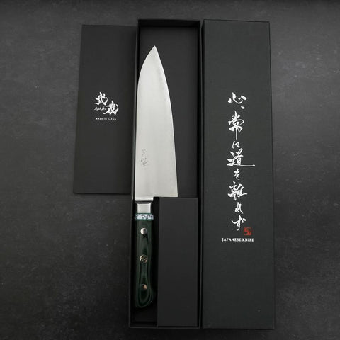 Santoku Stainless Clad Blue Steel #2 Poli Manche en Turquoise et Micarta Vert 180mm-[Musashi]-[Couteaux de cuisine japonais]