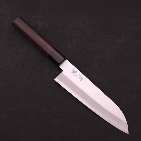 Santoku Stainless Clad Blue Super Polished Rosewood Handle 165mm (6.5”)-[Musashi]-[Couteaux de cuisine japonais]