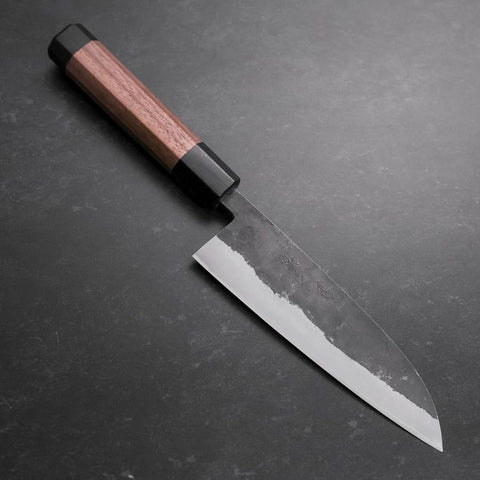 Santoku Stainless Clad Blue steel #2 Kurouchi Manche en Noyer 165mm-[Musashi]-[Couteaux de cuisine japonais]