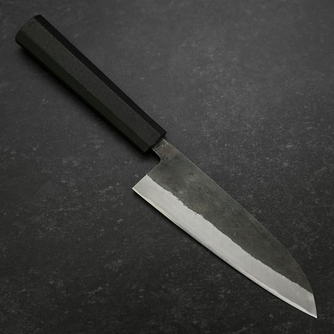 Santoku Stainless Clad Blue Steel #2 Kurouchi Rubber Handle 165mm-[Musashi]-[Japanese-Kitchen-Knives]