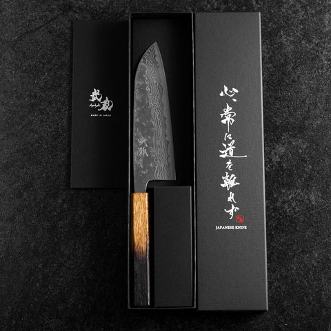 Santoku Sweden Steel Miroir Nashiji Washi Damas Manche Yaki Urushi 165mm-[Musashi]-[Couteaux de cuisine japonais]
