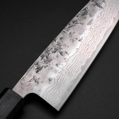 Santoku Sweden Steel Nashiji Washi Damas Manche Urushi Bleu Sombre 165mm-[Musashi]-[Couteaux de cuisine japonais]
