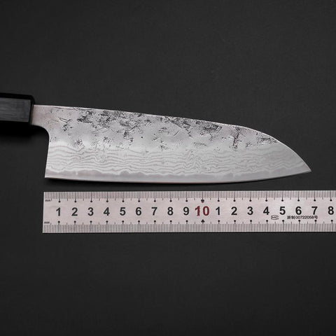 Santoku Sweden Steel Nashiji Washi Damas Manche Urushi Bleu Sombre 165mm-[Musashi]-[Couteaux de cuisine japonais]