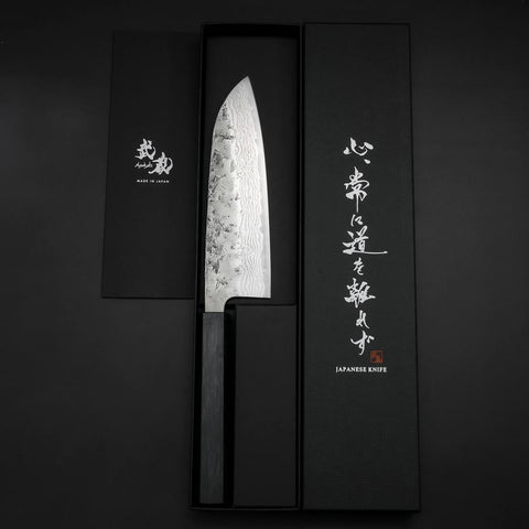 Santoku Sweden Steel Nashiji Washi Damas Manche Urushi Bleu Sombre 165mm-[Musashi]-[Couteaux de cuisine japonais]