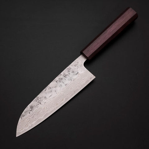 Santoku Sweden Steel Nashiji Washi Damas Manche Urushi Pourpre 165mm-[Musashi]-[Couteaux de cuisine japonais]