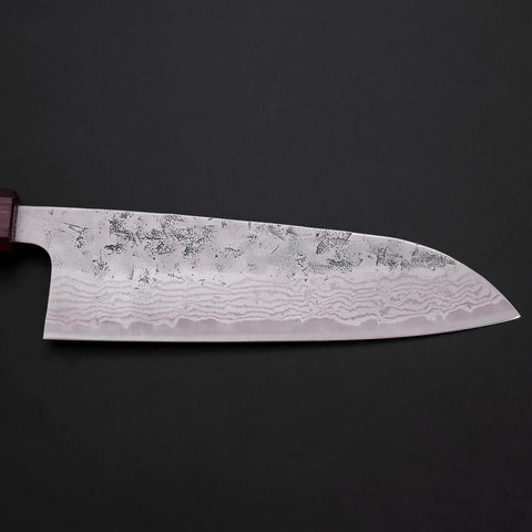 Santoku Sweden Steel Nashiji Washi Damas Manche Urushi Pourpre 165mm-[Musashi]-[Couteaux de cuisine japonais]
