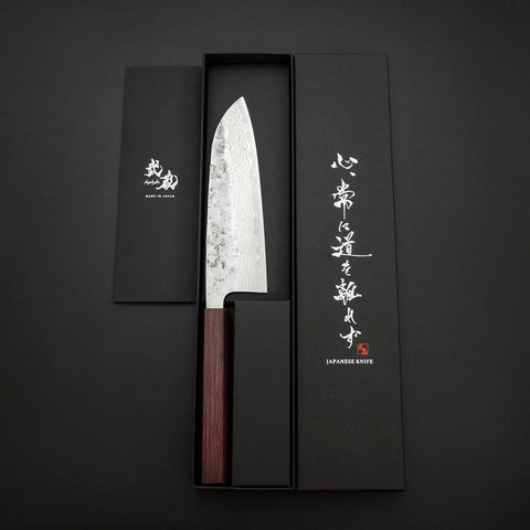 Santoku Sweden Steel Nashiji Washi Damas Manche Urushi Pourpre 165mm-[Musashi]-[Couteaux de cuisine japonais]