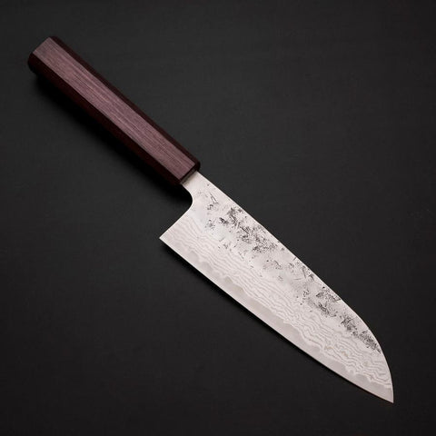 Santoku Sweden Steel Nashiji Washi Damas Manche Urushi Pourpre 165mm-[Musashi]-[Couteaux de cuisine japonais]
