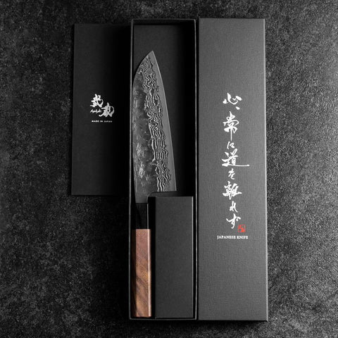 Santoku Sweden Steel Nashiji Washi Damas Manche en Noyer Noir 165mm-[Musashi]-[Couteaux de cuisine japonais]
