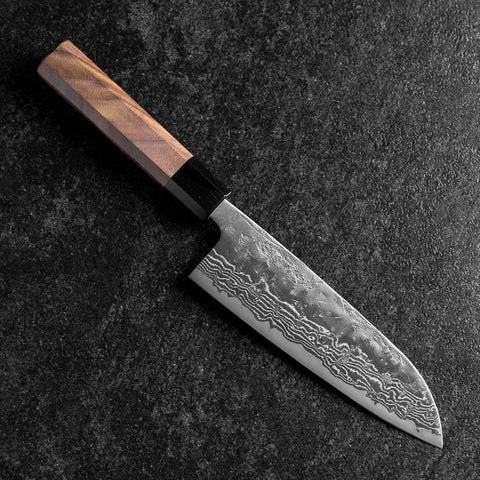 Santoku Sweden Steel Nashiji Washi Damas Manche en Noyer Noir 165mm-[Musashi]-[Couteaux de cuisine japonais]