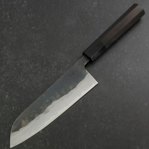 Santoku V-Toku 2 Kurouchi Damas Manche en Buffle et Ébène 165mm-[Musashi]-[Couteaux de cuisine japonais]