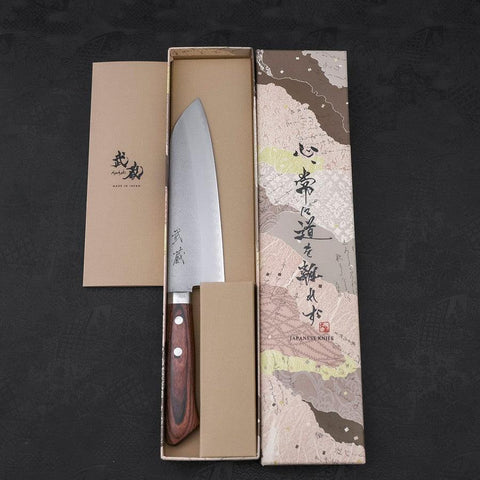 Santoku VG-1 Nashiji Manche Occidental Rouge 170mm-[Musashi]-[Couteaux de cuisine japonais]