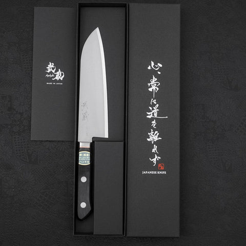 Santoku VG-1 Poli Manche Occidental Noir avec Bordure Cuivre 165mm-[Musashi]-[Couteaux de cuisine japonais]