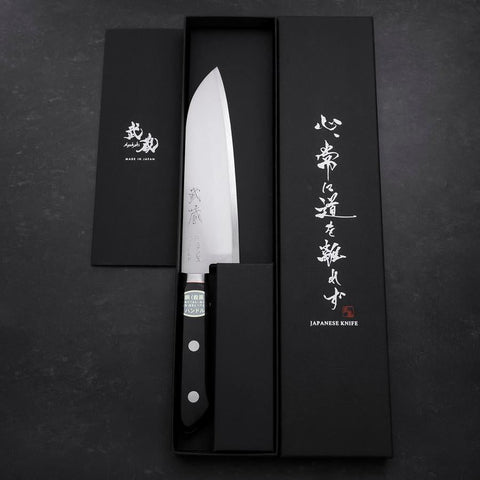 Santoku VG-1 Poli Manche Occidental Noir avec Incrustations Orange 165mm-[Musashi]-[Couteaux de cuisine japonais]
