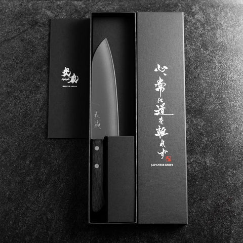 Santoku VG-1 Polished Western Black Handle 165mm（Tsuba-nashi) (6.5”)-[Musashi]-[Couteaux de cuisine japonais]