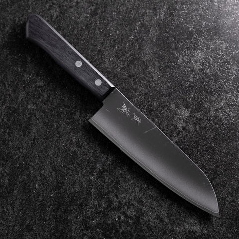 Santoku VG-1 Polished Western Black Handle 165mm（Tsuba-nashi) (6.5”)-[Musashi]-[Couteaux de cuisine japonais]
