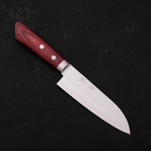 Santoku VG-1 Tsuchime Damascus Western Red Handle 130mm (5.1”)-[Musashi]-[Couteaux de cuisine japonais]