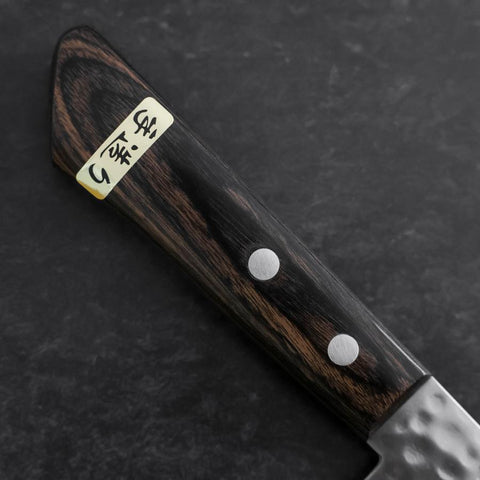 Santoku VG-1 Tsuchime Manche Occidental en Acajou Marron 130mm (Tsuba Nashi)-[Musashi]-[Couteaux de cuisine japonais]