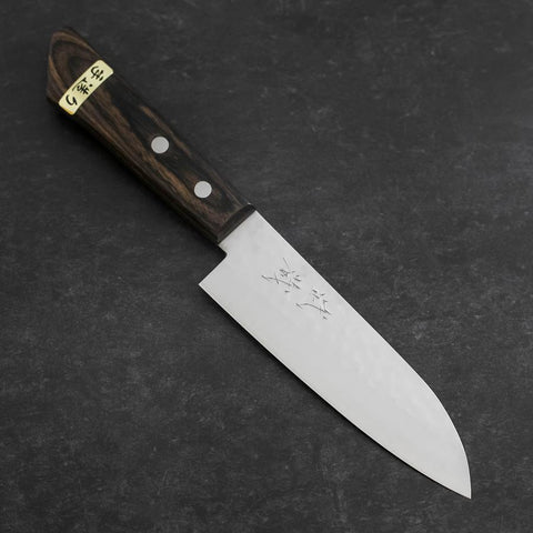 Santoku VG-1 Tsuchime Manche Occidental en Acajou Marron 130mm (Tsuba Nashi)-[Musashi]-[Couteaux de cuisine japonais]
