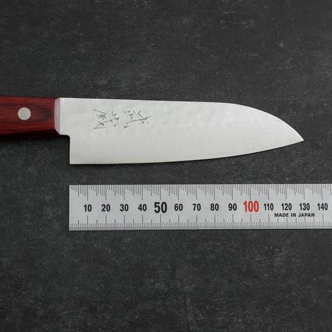 Santoku VG-1 Tsuchime Manche Occidental en Acajou Rouge 130mm (Tsuba Nashi)-[Musashi]-[Couteaux de cuisine japonais]