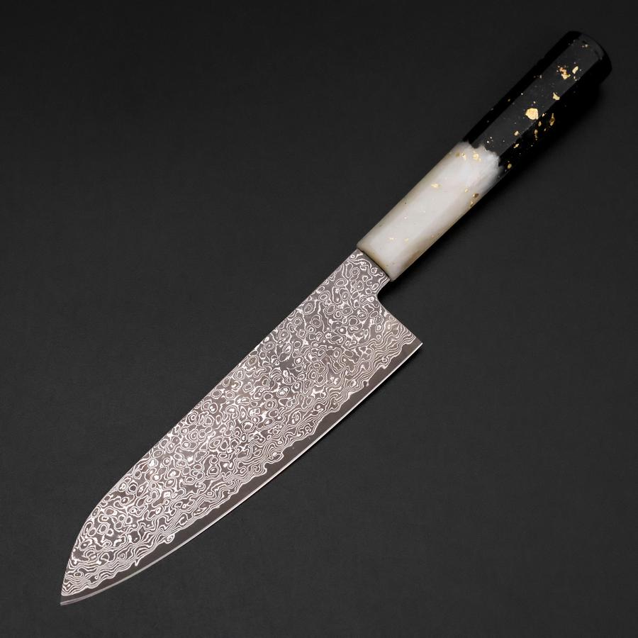 Santoku VG-10 Damas Manche Océan Blanc Noir et Or 165mm-[Musashi]-[Couteaux de cuisine japonais]