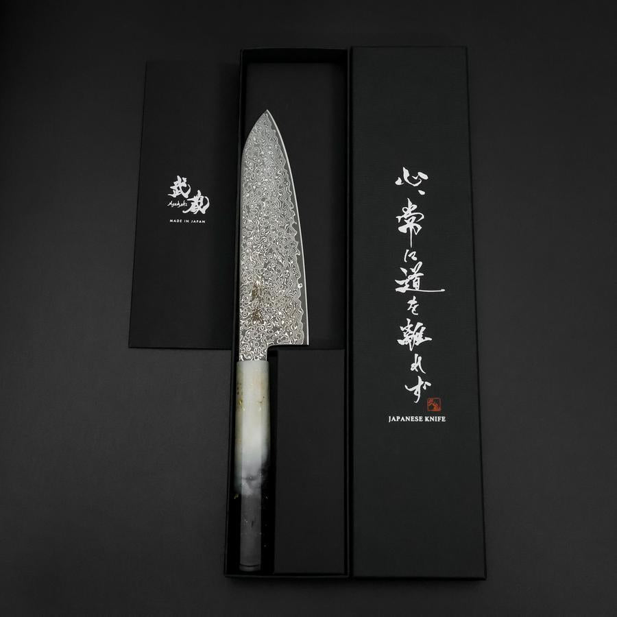 Santoku VG-10 Damas Manche Océan Blanc Noir et Or 165mm-[Musashi]-[Couteaux de cuisine japonais]