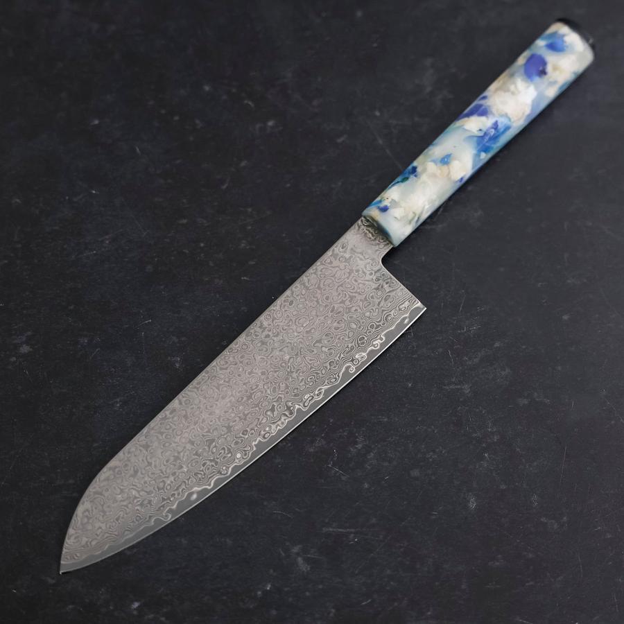 Santoku VG-10 Damascus Ocean Blue-White Mix Handle 165mm (6.5”)-[Musashi]-[Japanese-Kitchen-Knives]