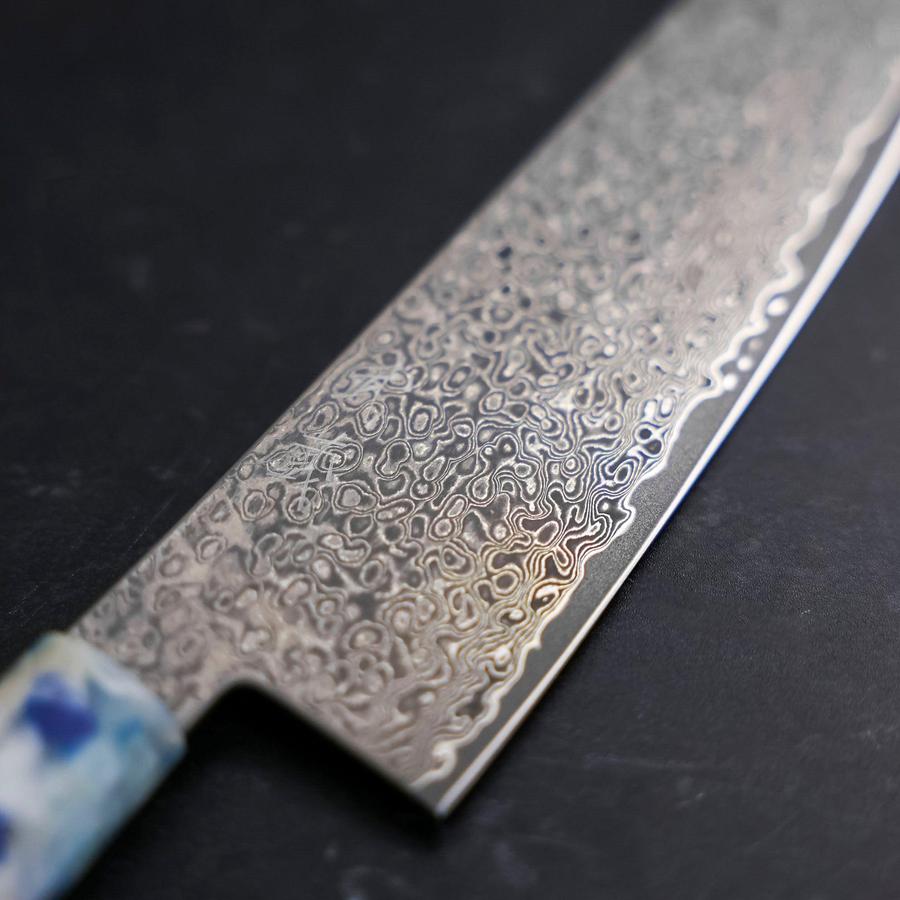 Santoku VG-10 Damascus Ocean Blue-White Mix Handle 165mm (6.5”)-[Musashi]-[Japanese-Kitchen-Knives]