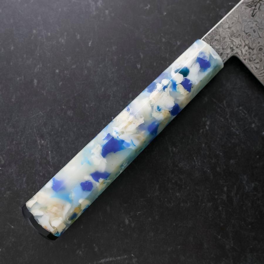 Santoku VG-10 Damascus Ocean Blue-White Mix Handle 165mm (6.5”)-[Musashi]-[Japanese-Kitchen-Knives]