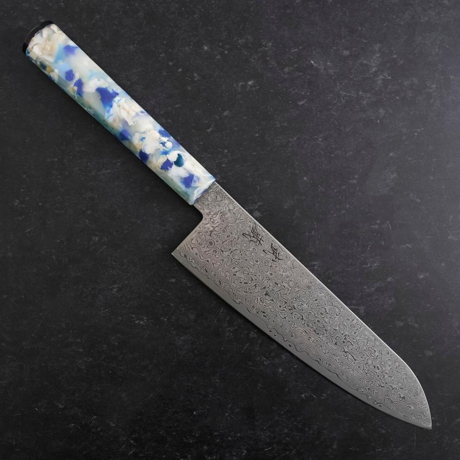 Santoku VG-10 Damascus Ocean Blue-White Mix Handle 165mm (6.5”)-[Musashi]-[Japanese-Kitchen-Knives]