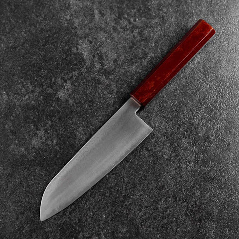 Santoku VG-10 Damas Manche Urushi Yamanaka Rouge 165mm-[Musashi]-[Couteaux de cuisine japonais]