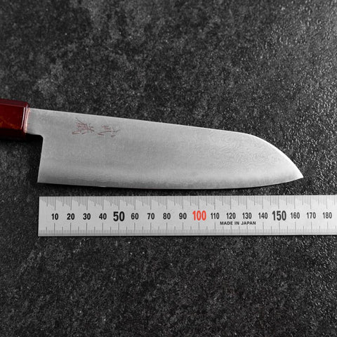 Santoku VG-10 Damas Manche Urushi Yamanaka Rouge 165mm-[Musashi]-[Couteaux de cuisine japonais]