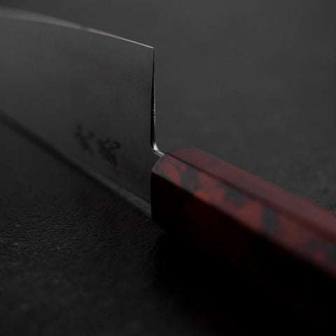 Santoku VG-10 Damas Manche Urushi Yamanaka Rouge 165mm-[Musashi]-[Couteaux de cuisine japonais]