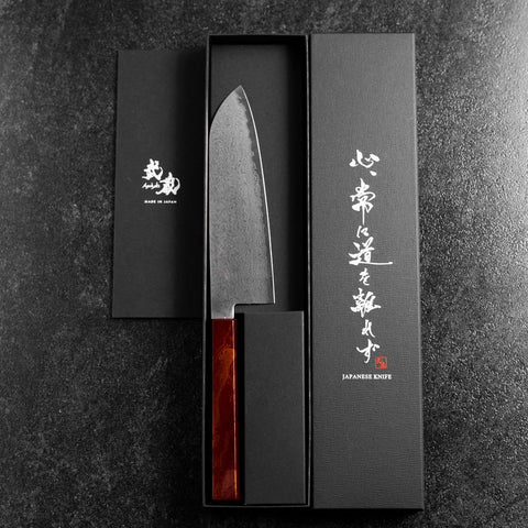 Santoku VG-10 Damas Manche Urushi Yamanaka Rouge 165mm-[Musashi]-[Couteaux de cuisine japonais]